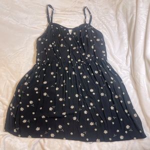 AUW Black Floral Sundress with white and yellow flowers and bees